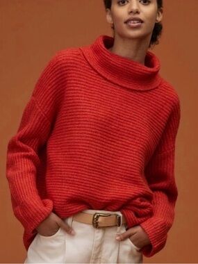 Pilcro Red Ribbed Cowl Neck Sweater